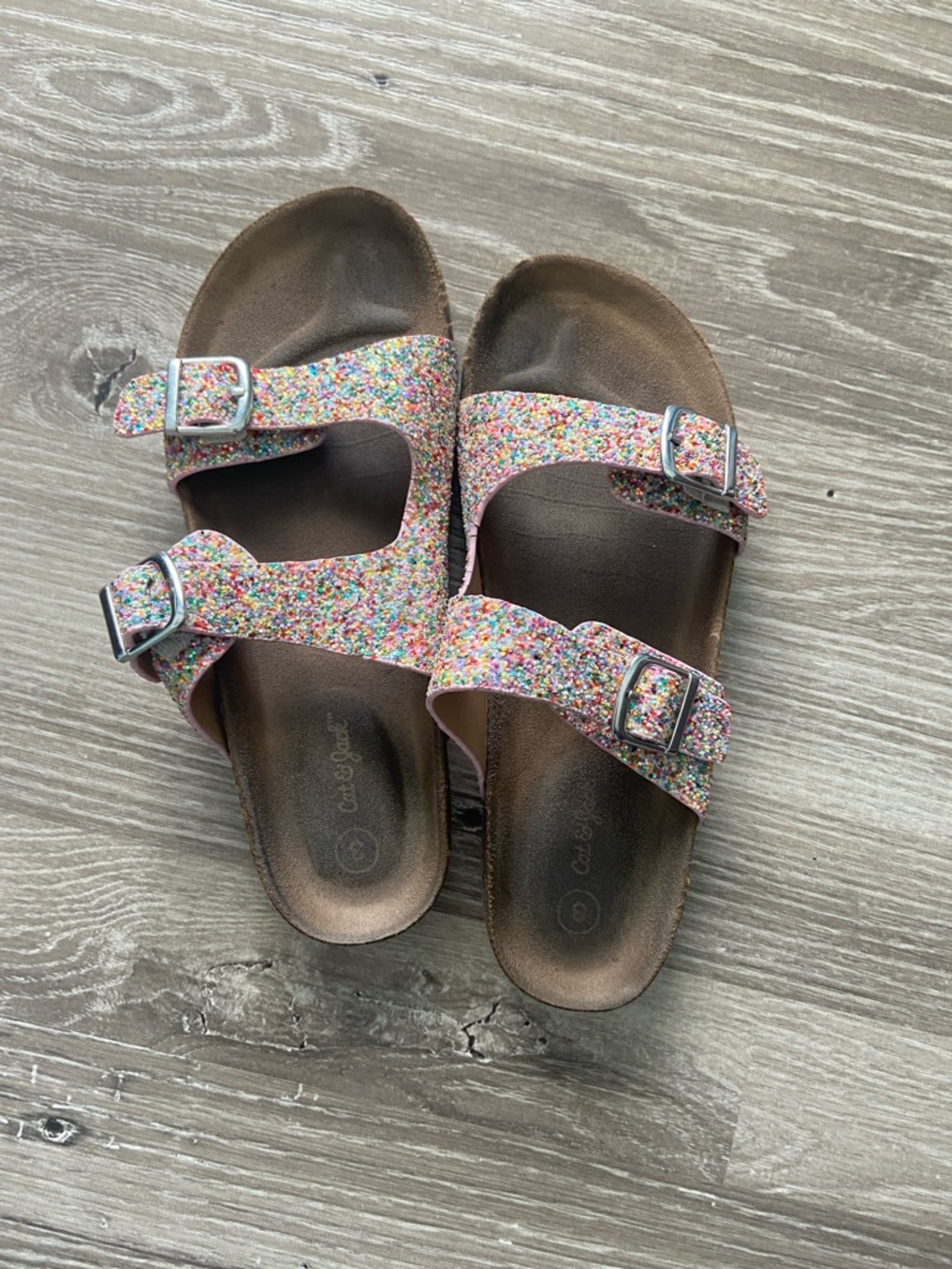 Girls' Glitter Double-Buckle Slide Sandals in Multicolor